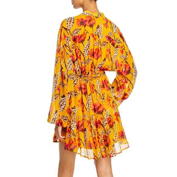NWT! A.L.C. Jen Long Sleeve Silk Shirtdress Yellow Floral - Picture 3 of 11